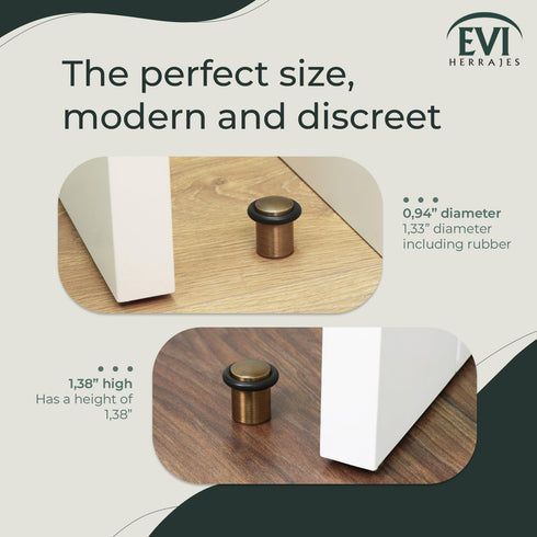 EVI Hardware Door Stop, Threaded Base, Natural Silicone Rubber, Brass, Includes Screw + Fixing Plug, Mod. I-108