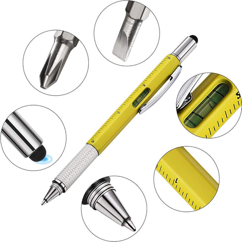 DUNBONG Metal Multi tool Pen, 6-in-1 Stylus Pen with Screwdriver, Ballpoint Pen, Level and Ruler