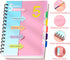 CAGIE 5 Subject Notebooks - College Ruled Spiral Notebook 5x7 with Divider Tabs, 220 Pages, A5 Pink Spiral Notebook for