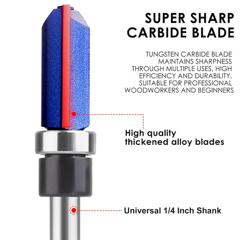 BAIDETS 1/4 Set, 1/2", 1/2", 3/4", 1", 1-1/2" Pattern Flush Trim Router Bits Shank, Bottom Bearing Pattern Router bit