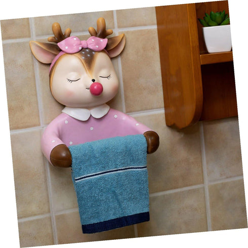 Ciieeo Cartoon Toilet Paper Holder Wall Mount, Cute Deer Tissue Rack with Storage Shelf, No-Drill Bathroom Accessory