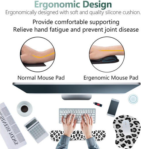 Keyboard Wrist Rest Pad Ergonomic Mouse Pad Set, Non-Slip PU Base for Laptop, Home, Gaming, Office
