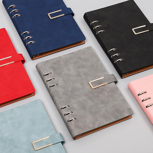Leather Journal Refillable Notebook, A5 Binder 6 Ring, Thick Lined Journal Ruled Notebook, Magnetic Buckle Closure,