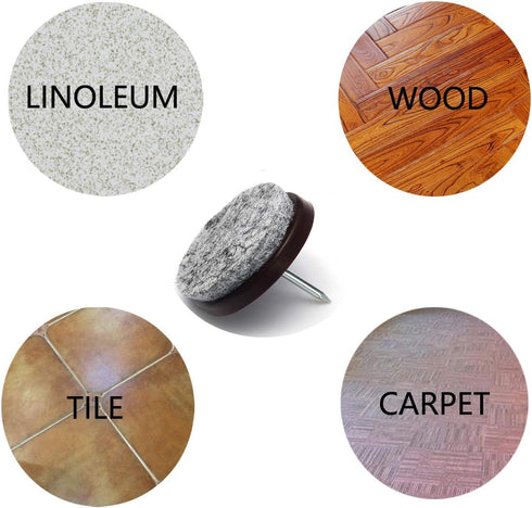Nail on Felt Pads Furnigear Furniture Pads, 24Pack Chair Felt Pads for Hardwood Floors (1-1/2", Gray)