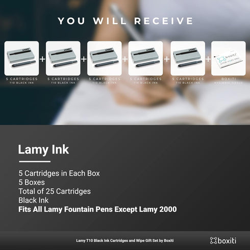 Lamy T10 Black Ink Cartridges | 5 Boxes | 25 Cartridges Total