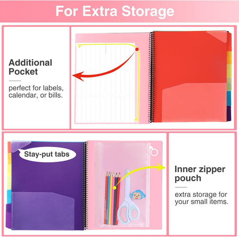 Forvencer 24 Pocket Project Organizer, 1/3-cut Tab Binder with Sticky Labels, Multi Pocket Folder, Blush