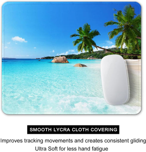 Auhoahsil Square Beach Style Mouse Pad, Anti-Slip Rubber, Stitched Edges, Cute Coconut Trees Design