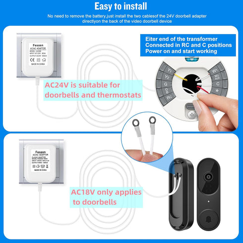 Fesasn AC18V 16.5 Doorbell Power Adapter for Ring Doorbell Wired, Compatible with Ring Zmodo Smart Doorbell and Nest