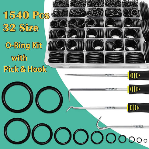 1540 Pcs 32 Size O-Rings Kit, Nitrile Rubber Assortment for Various Vehicle Repair and Plumbing Sealing