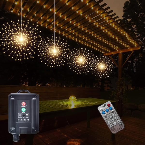 4 Pcs 800LED Solar Starburst Sphere Lights,Firework Light Remote Control Timer 8