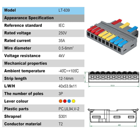 Robust Lever Wire Kit: Quick Connect Electrical Splicing, Compact Conductor 28-12 AWG for Reliable Inline Circuits (LT-639, 10)