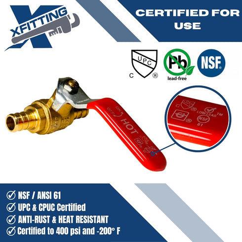 4 Pieces 1/2" Pex Ball Valve Hot & Cold, 24-2-1&2=4X (4 Packs)