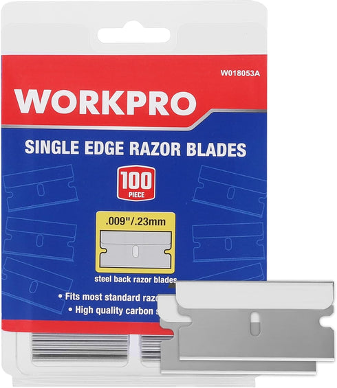 WORKPRO 100-Pack Single Razor Edge Blades, Industrial Scraper Razor Blades, High Carbon