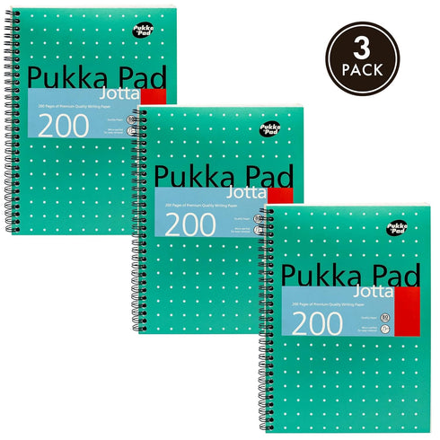 Pukka Pad, B5 Metallic Jotta Book 3-Pack for Home, School, and Office – 10 x 8 in – Wirebound Notebook with 8mm Lines and 80GSM Paper – Features Perforated Edges - 200 Pages, Green