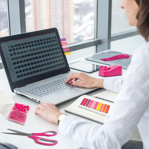 Hot Pink Desk Accessory Kit, Hot Pink Office Supplies, Hot Pink Stapler and Tape Dispenser Set, Gift for Students,