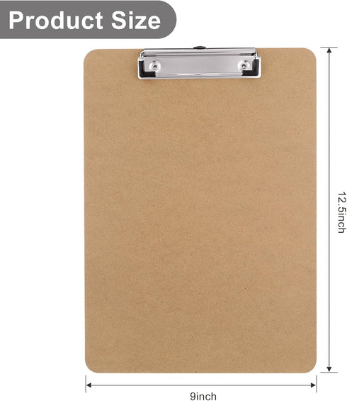 Wood Clipboards Set of 20, Letter Size Hardboard Clip Board 8.5x11 for Classroom, Students, A4 Standard Clipboard
