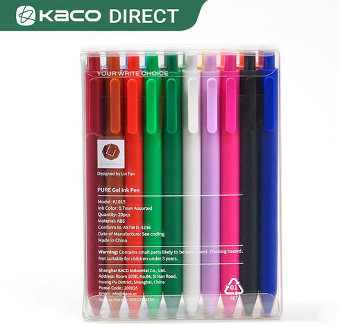 Kaco PURE Gel Pens, 20 Pieces Assorted 0.7mm, Medium Point, Cute Aesthetic Stationery for Journaling and Note Taking