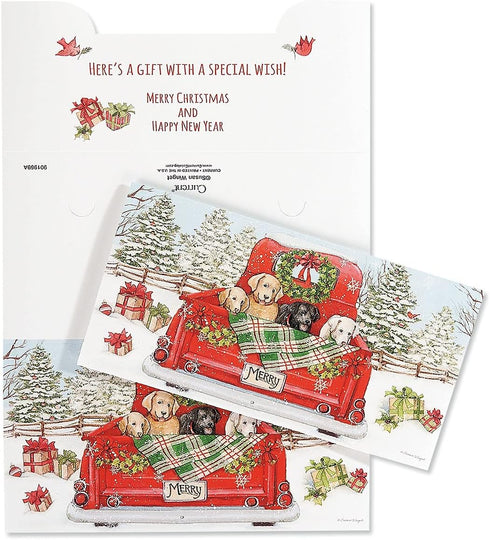 Set 6 (3 3 5/8" 7" Red Truck Puppy Cash Christmas Card Holders by Susan Winget, of Holiday Money Cards Designs), x