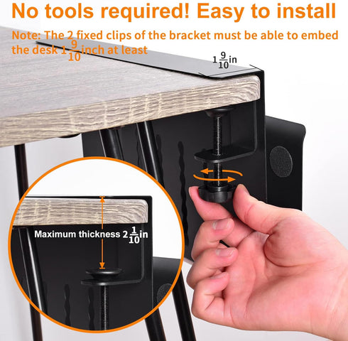 LUKETURE Desk Side Storage, Under Desk Organizer, Steel Hanging Laptop Holder with Pen Holder, Black, M(1 Tier)