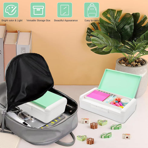 Pencil Box for Office Supplies Storage Organizer Box, Double Layer Large Capacity Pencil Boxes, Plastic Crayon Box with