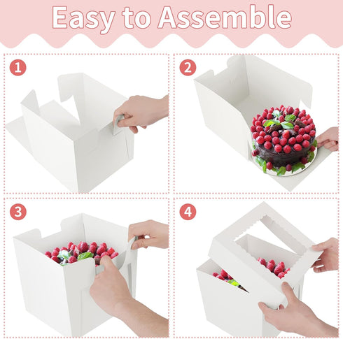8x8x8 inch Cake Boxes, 4 Pack Disposable Bakery Boxes with Window for Cake, Cookies, Pies, and Cupcakes