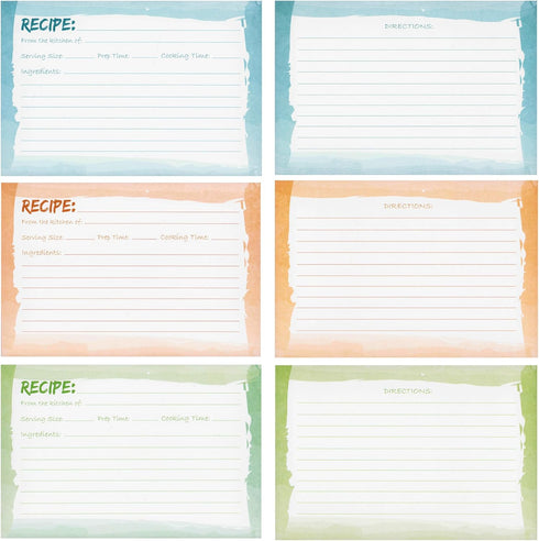 Juvale Double-Sided Recipe Cards, Watercolor Design, 60-Pack for Cooking Organization