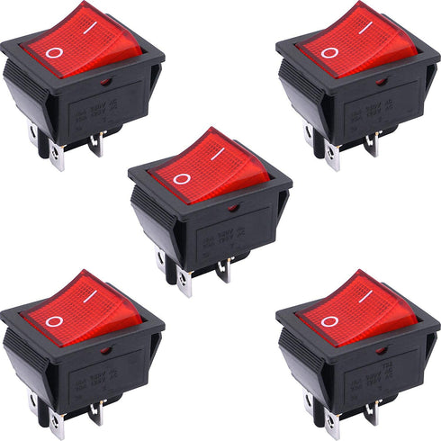 Taiss 5Pcs Rocker Switch, DPST ON/Off 4 Pin, 16A 250VAC/20A 125VAC with Red Light