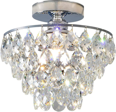 CM E26 Closet MZY Mini Crystal Chandelier Ceiling Light Small, Modern Chrome Crystal Flush Mount Ceiling Light, Base