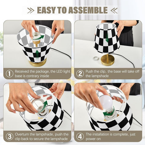 Dimmable ALAZA Table Lamp for Bedroom Nightstand Black White Checkered Chess Buffalo Plaid Bedside Lamp with USB Port