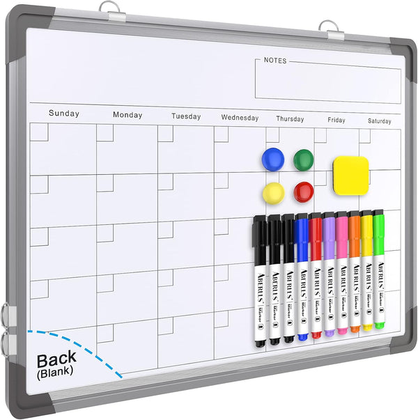 Small Monthly Calendar Dry Erase Whiteboard, 16" x 12" - Magnetic Hanging Double-Sided Board for Home, Office, Planning