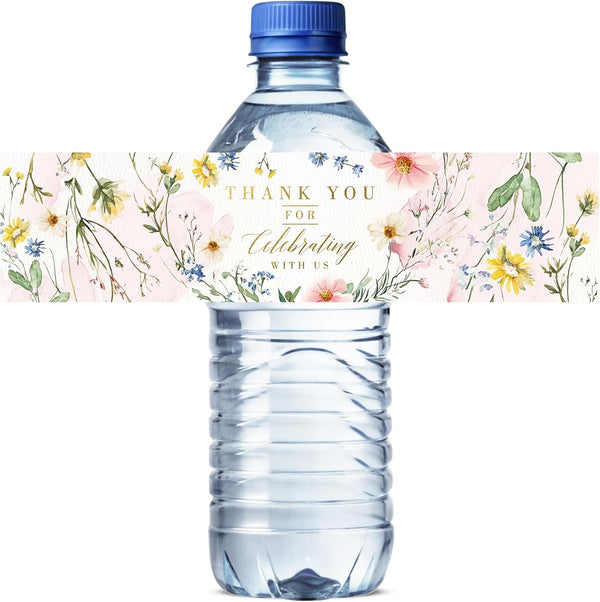 Mobiusea Creation 50 Pcs Wild Floral Water Bottle Labels 8.27" x 1.97"