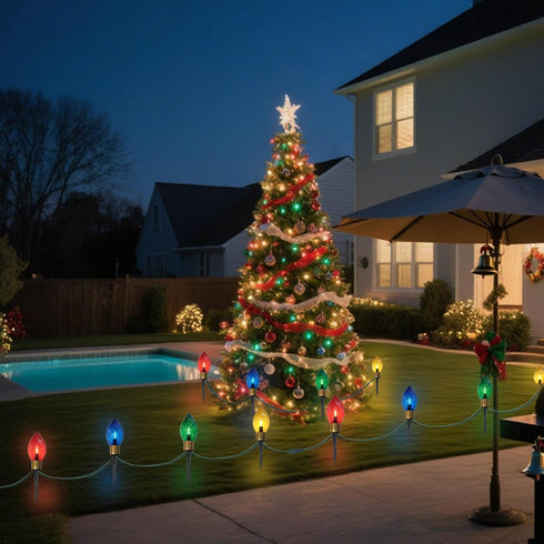 7FT 4Pcs Jumbo Christmas Pathway Lights Outdoor, Connectable Plug in Multicolor Diamond Walkway Lights for Driveway