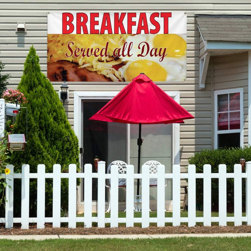 Sign Destination 4 Grommets 24x36Inches Vinyl Banner Multiple Sizes Breakfast Served All Day Restaurant Cafe B