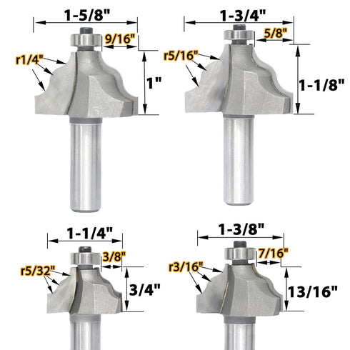 4Pcs Bits,1/2" Shank,3/4",7/8",1-1/8",1-1/4" Wavy Edge Molding Router Cutting Height for Wood Table Edging,Picture