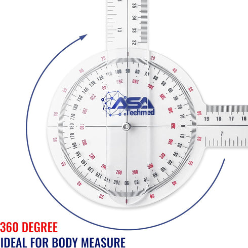 ASA TECHMED Goniometer Complete Set 6 Pieces + Body Measuring Tape - Physical Therapy, Occupational Therapy, Fitness, Medical Protractor Angle Ruler 12/8/6 Inches