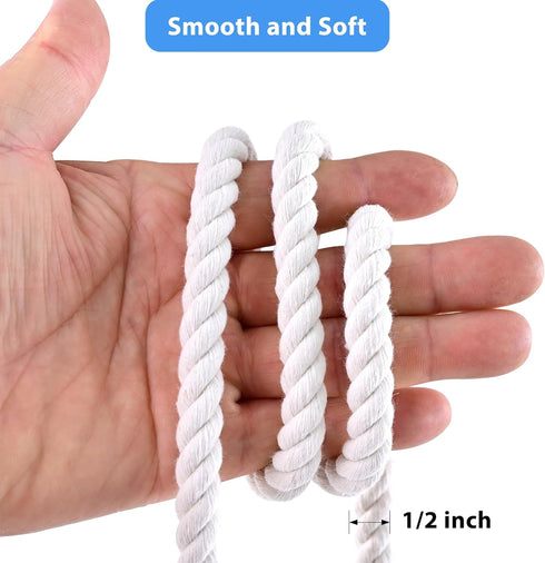 MKMJ 1/2in 50ft White Cotton Rope Natural Twisted,Available as Used for Tug of War, Navigation, Fitness and Making