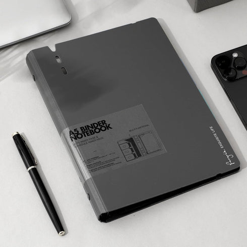 CAGIE A5 6 Ring Binder Notebook with Dividers, Refillable Planner with Pockets, Dark Grey, 7 x 9.25 Inch