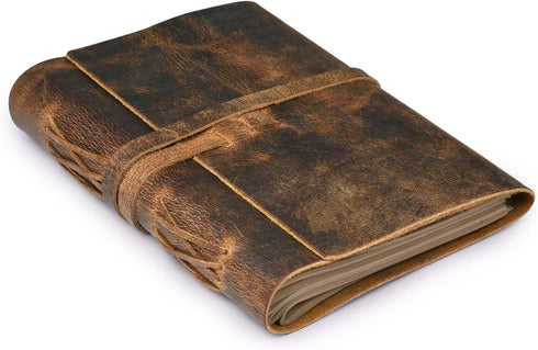LEATHER VILLAGE Leather Bound Journal, Writing Notebook for Men Women, 300 Kraft Pages, Handmade, Rustic Brown