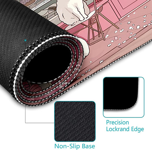 LIMKRIAN 31.5in Cat Mouse Pad Large Desk Mat, Pink Cherry Blossom Computer Mousepad with Stitched Edges Non-Slip