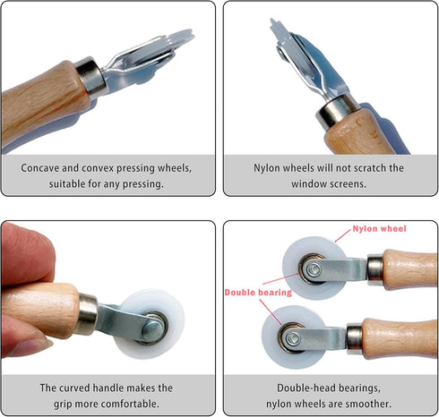 BAYTORY 3Pcs Window Screen Tool Kit, Spline Roller Tool with Wooden Handle & Steel/Nylon Bearing Wheels