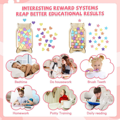 clelize 2 Pack 2) Star Reward Jar System, Magnetic Reward Jar, Star & Heart Reward Jars for Kids, Reward Chart