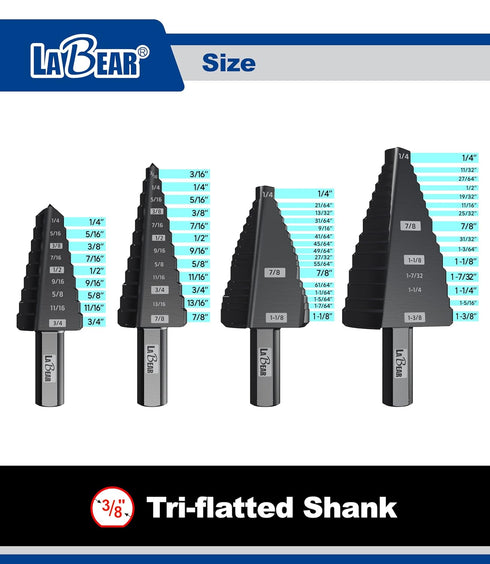 1/4 to 1-3/8 Inch HSS Step Drill Bit for Metal, Plastic, Wood, Heavy Duty Unibit with Multi Hole Sizes