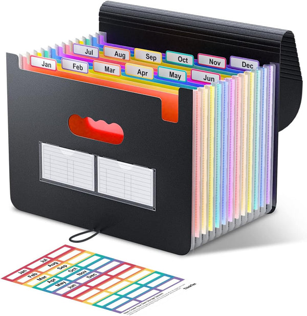 ThinkTex Accordion File Organizer, 12-Pocket Expanding File Folders for Paper Receipts, Bills & Taxes Organizer