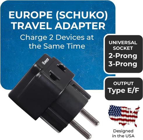 OREI European Adapter Plug, Travel Adaptor for Europe Schuko Countries 2 in 1, for Germany France Iceland Netherlands Russa Greece Spain - Safe Grounded Connection - Universal Socket - 4 Pack