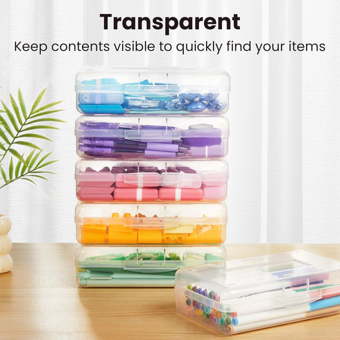 6 Pack Sooez Pencil Box, Hard Pencil Boxes for School Supplies Bulk, Large Plastic Pencil Case with Lid, Clear Pencil