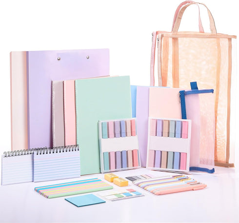 Colarr 54 Pieces Aesthetic School Supplies Set, Bulk Back to School Essentials Kit, Macaron Color for High School and