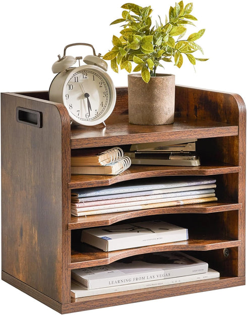 YMYNY Desktop File Organizer with Handle, Document Mail Tray Sorter, 5 Tiers Paper Holder for School Home Office,
