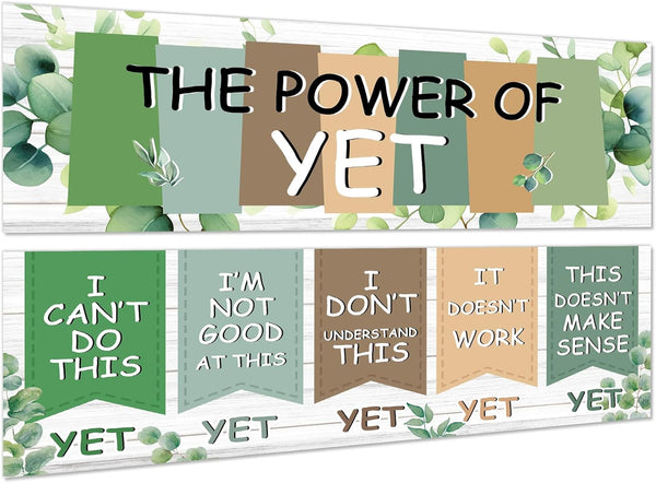 QOUBAI Eucalyptus Growth Mindset Posters The Power of Yet Banner Greenery Bulletin Board Decorations for Classroom