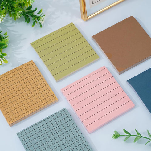 Whaline 300 Sheet Boho Lined Sticky Notes, Self Adhesive Notepads, 6 Pack for Home, School, and Office Supplies