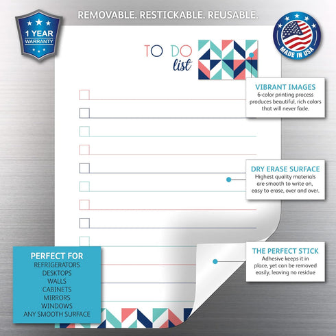Dry Erase to Do List Vinyl Whiteboard Sticker Decal by Glassboard Studio - Removable & Reusable, Magnetic Fine-Tip